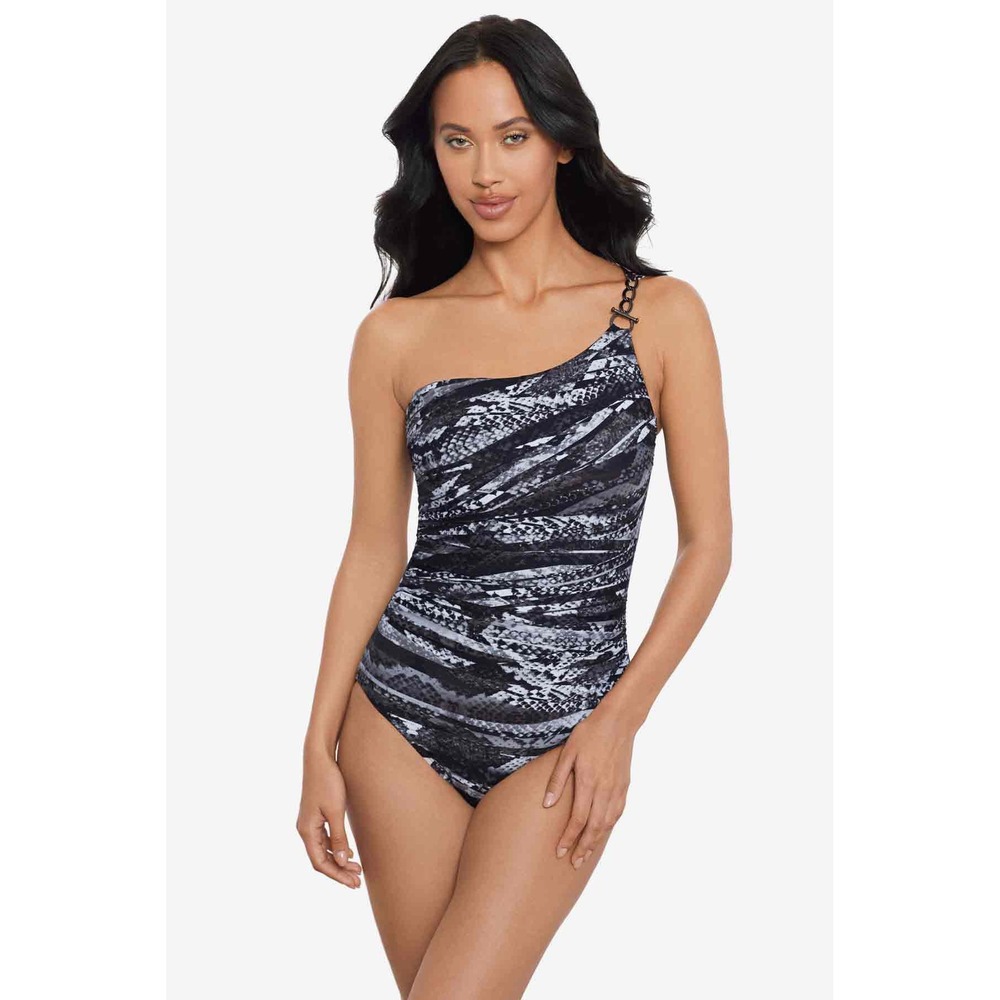 Magicsuit Charlize One‎ Piece Swimsuit Za'Atar Snakeskin One Shoulder Black 14